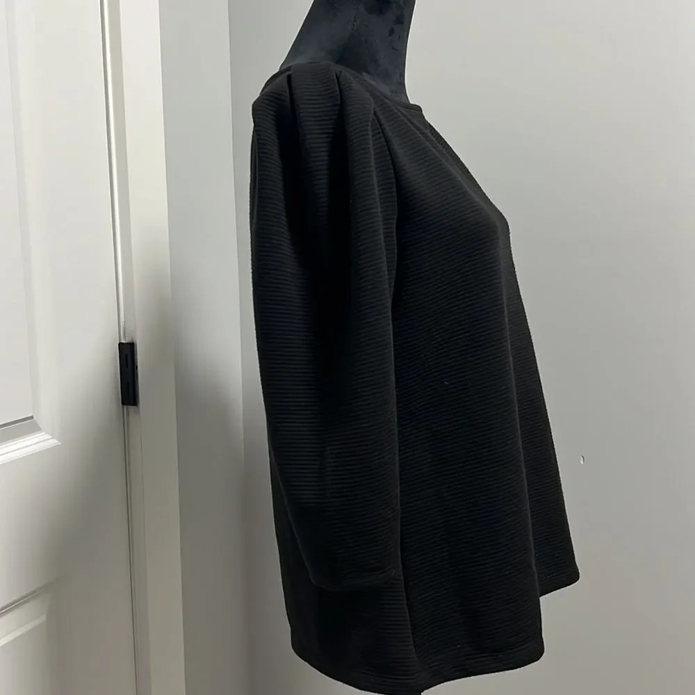 Worthington women’s boat neck puff 3/4 length sleeves black ribbed blouse size L - Picture 4 of 8